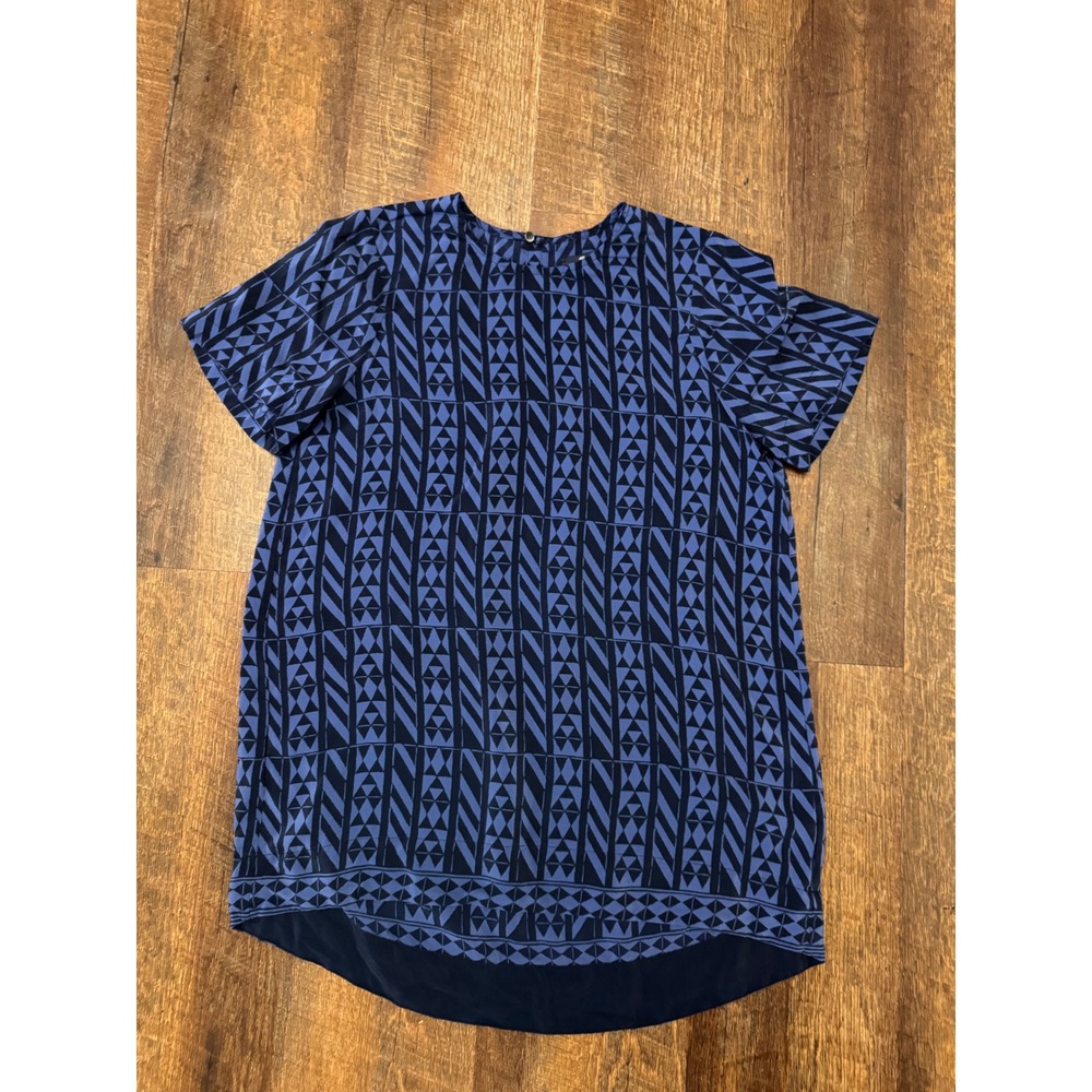 Madewell 1937 100% Silk Navy Blue Geometric Print Blouse Top XS